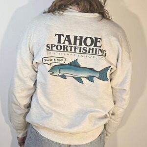 VTG Tahoe Sportfishing XL Sweatshirt Grey Fish Graphc South Lake Tahoe USA Hanes